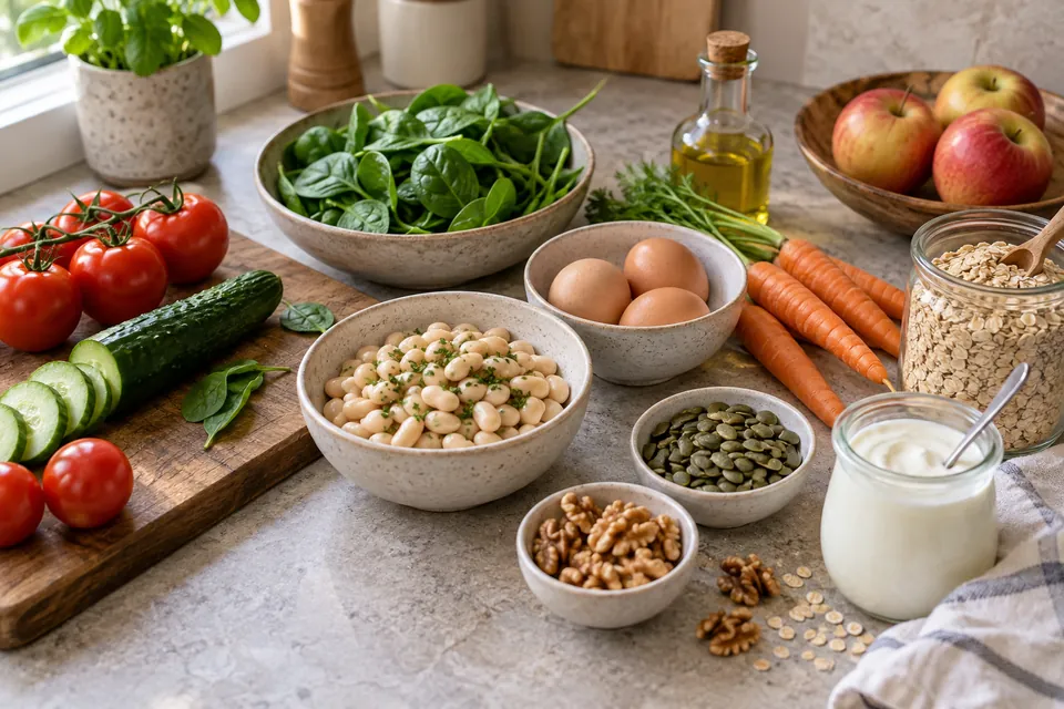Поврће, воће, овсене пахуљице, пасуљ, јаја, јогурт, ораси и семенке за разноврсну исхрану